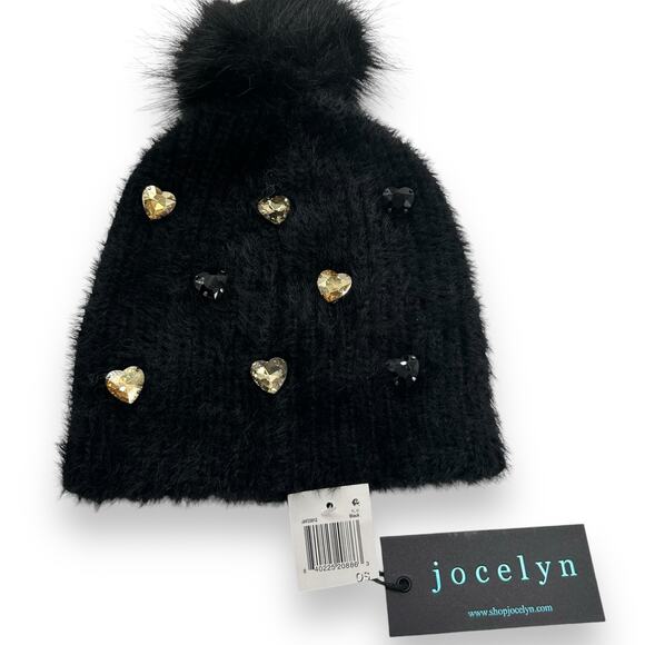jocelyn Accessories - NEW Jocelyn Faux Alpaca Crystal Embellished Hat Winter Knit Beanie Pom Pom NWT
